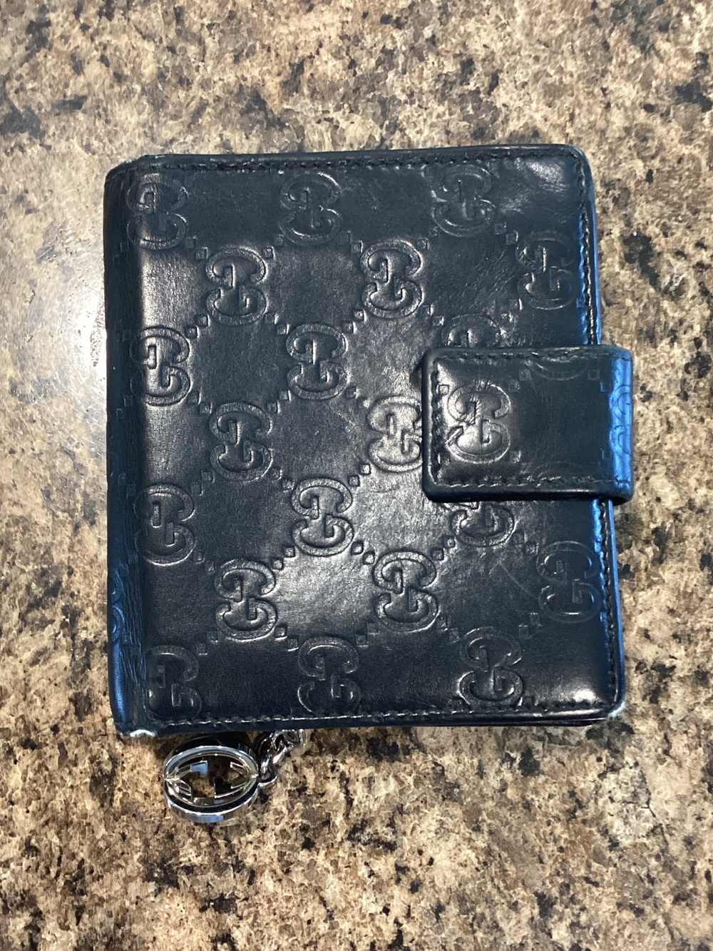 Gucci Black Embossed Leather Wallet with Key Ring